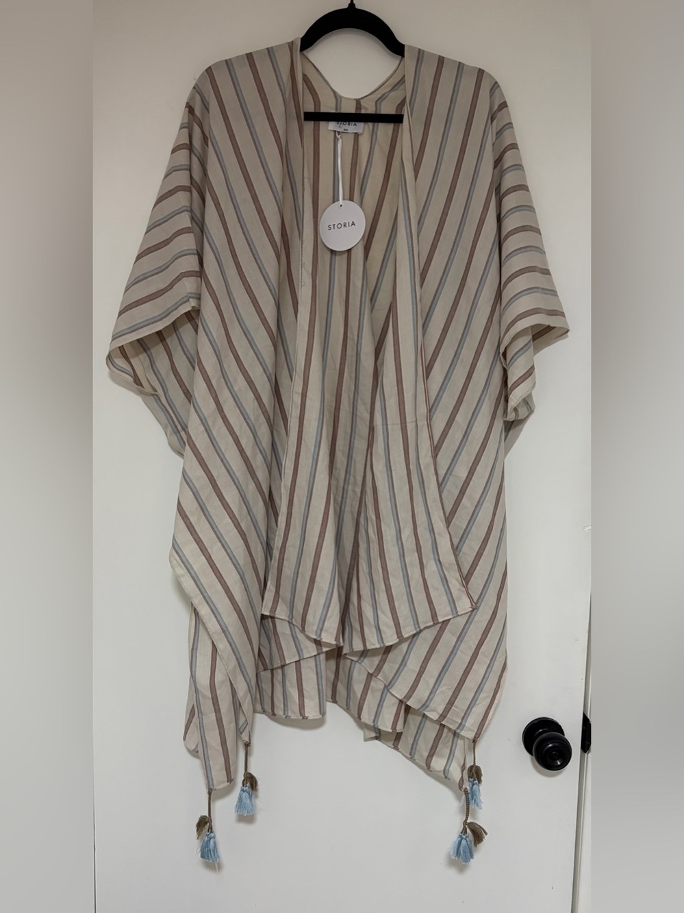 Storia Women’s Open Front Striped Cover Up Tassels